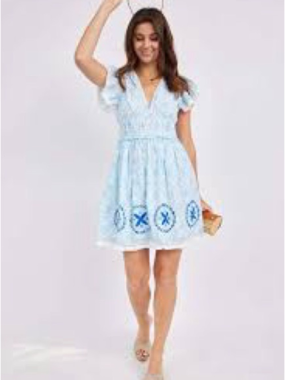 Sail to Sable Sunburst Print Beach Dress Women Medium Blue NWOT Embroidered Mini